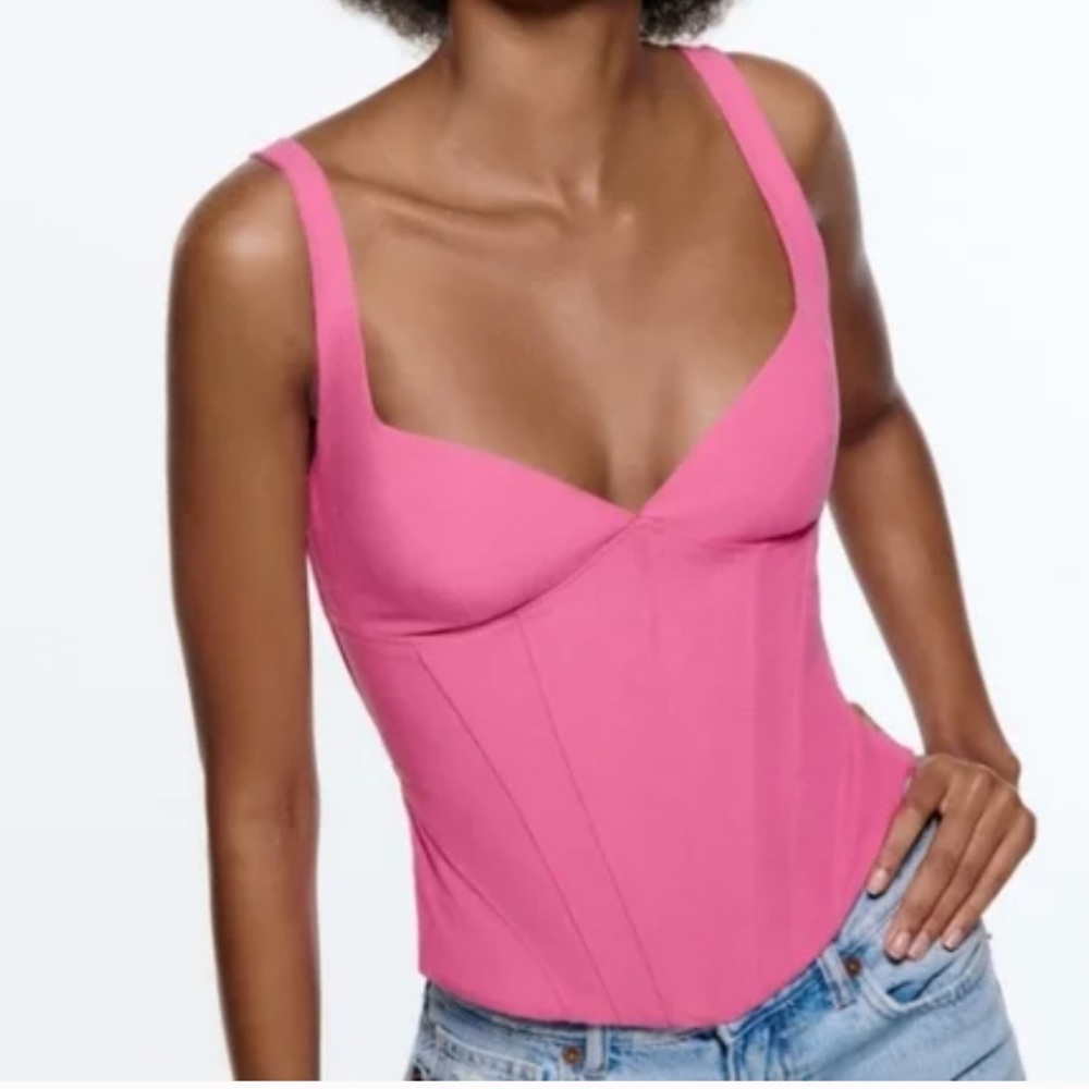 Zara linen blend corset top in pink